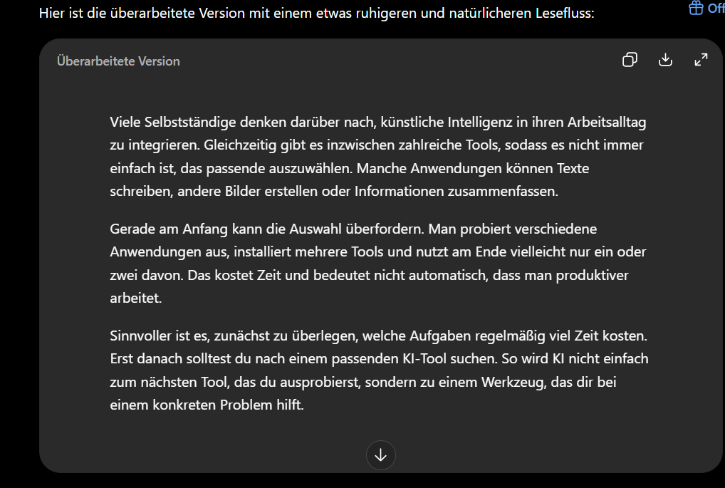 ChatGPT bei einer redaktionellen Überarbeitung mit Stilvorgaben