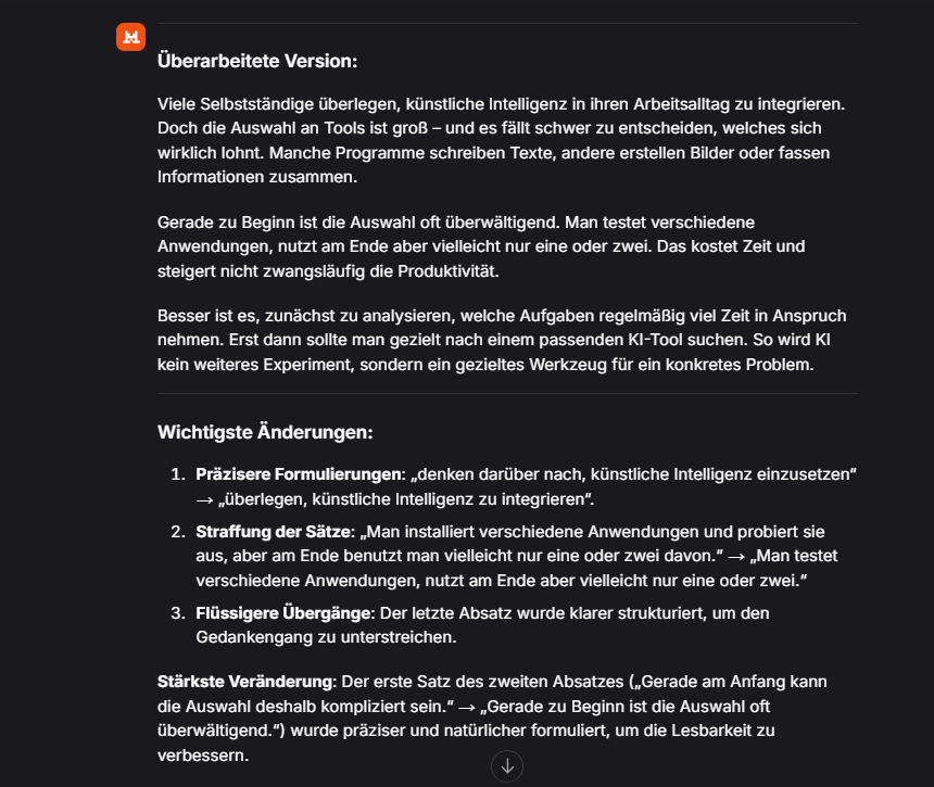 Mistral bei einer redaktionellen Überarbeitung mit Stilvorgaben